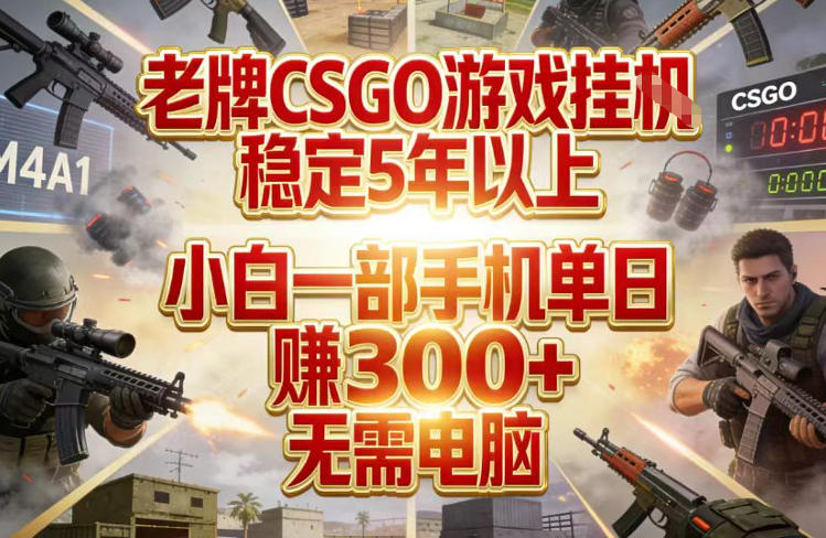 老牌CSGO游戏挂G，稳定5年以上，小白一部手机单日賺3张+，无需电脑【揭秘】-网创百晓生