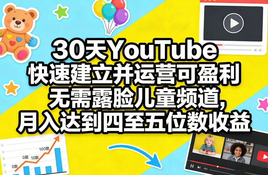 30天YouTube快速建立并运营可盈利无需露脸儿童频道，月入达到四至五位数收益-90网