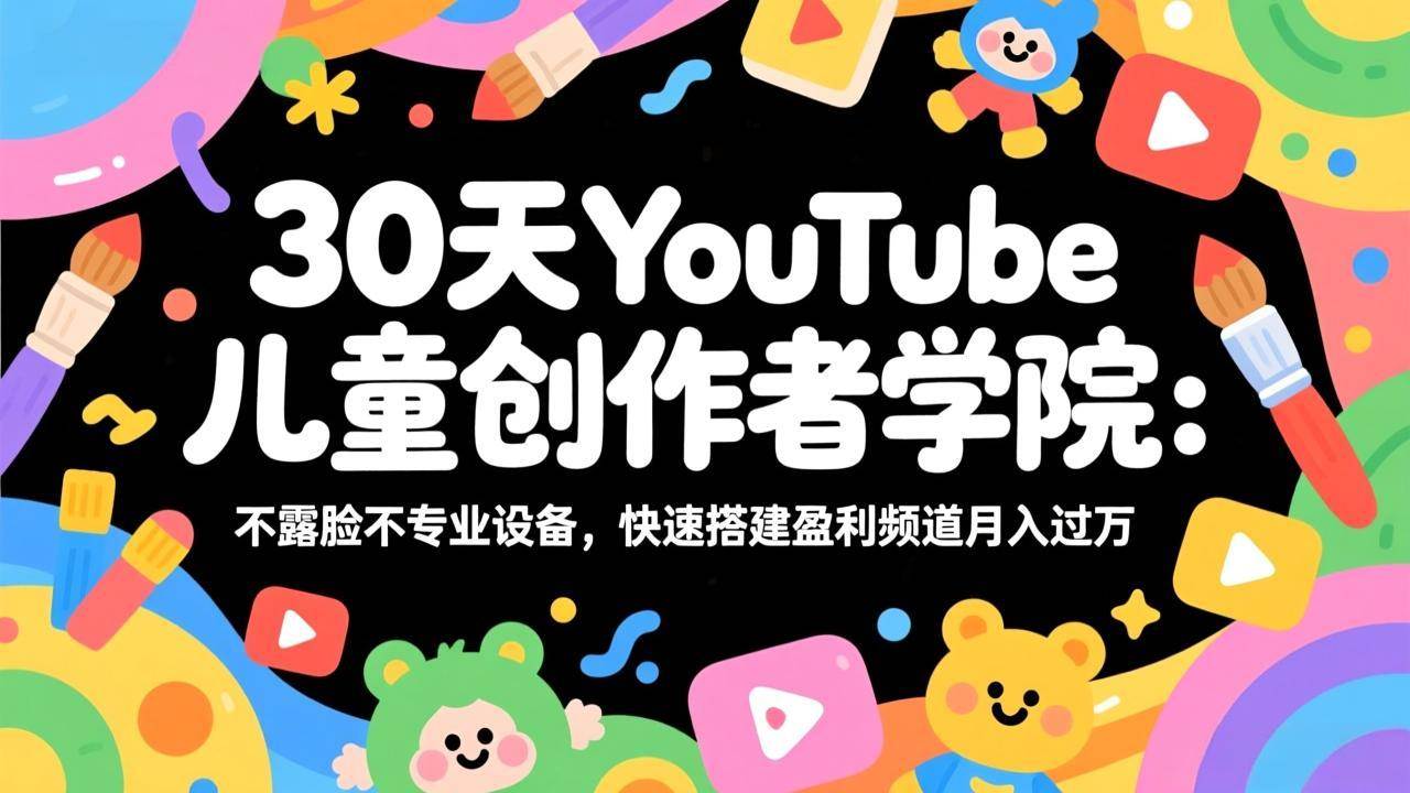 （17554期）30天YouTube儿童创作者学院：不露脸不专业设备，快速搭建盈利频道月入过万-网亿资源平台