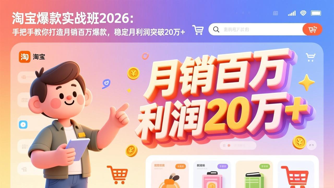 淘宝爆款实战班-2026年3月更新:手把手教你打造月销百万爆款,稳定月利润突破20万+
