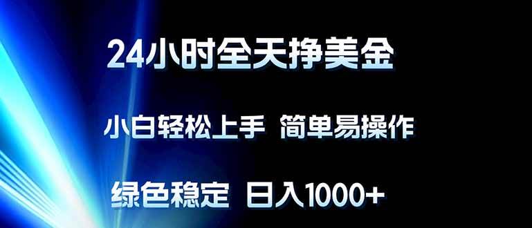 （17557期）24小时全天挣美金，小白轻松上手，简单易操作，绿色稳定，日入1000+-网亿资源平台