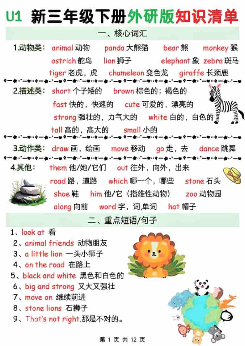 三年级下英语Unit1-6知识清单《外研版（三起）》-皓哥创业笔记