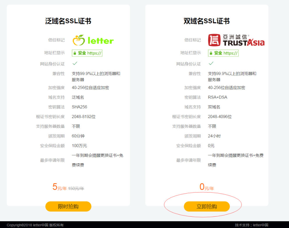 letter双域名SSL证书免费领取一年-网亿资源平台